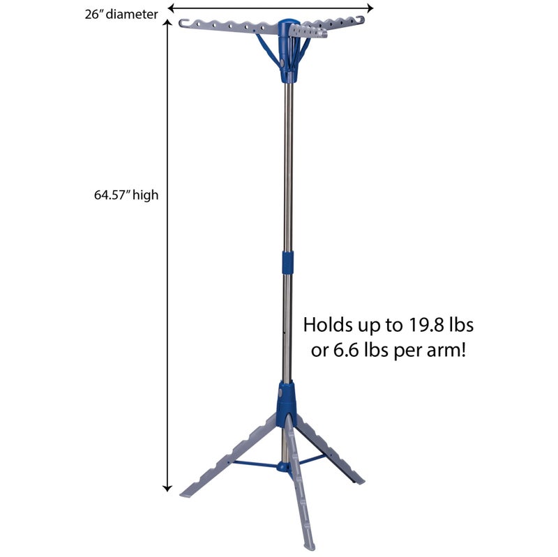 Household Essentials 5009-1 Collapsible Portable Indoor Tripod Clothes Drying Rack for Hanging Laundry | Silver and Blue Medium - Image 3